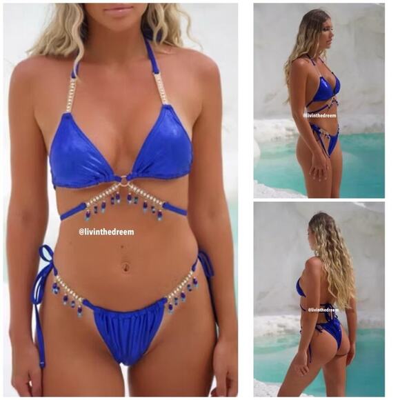 MODA MINX MAGIC IN MAKO WRAP TRIANGLE XL & RUCHED TIE SIDE BIKINI BOTTOMS L $79 - Picture 2 of 14